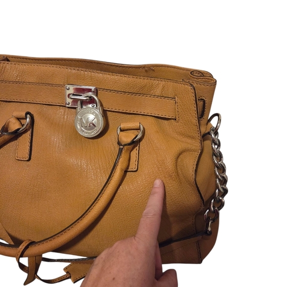 Michael Kors Hamilton Leather Satchel Crossbody Purse Bag Tan Brown Dust Cover - Picture 14 of 15